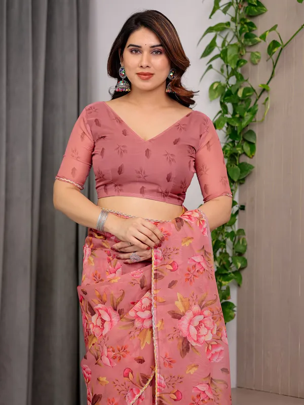 Dusty_Rose_Floral_Printed_Organza_Saree_|_Designer_Soft_Sheer_Organza_Saree_with_Large_Blossom_Prints_&_Matching_Blouse_Piece_|_Elegant_Party_&_Festive_Wear_Saree