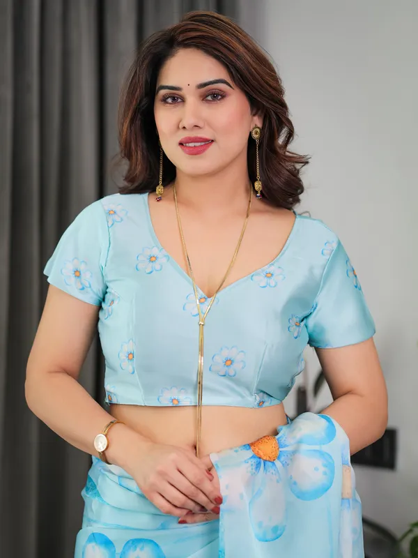Sky_Blue_Satin_Georgette_Floral_Printed_Saree_with_Attached_Blouse_–_Lightweight_Designer_Drape_for_Festive_&_Everyday_Elegance