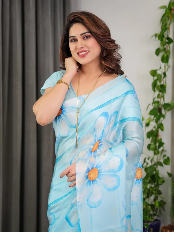 Sky_Blue_Satin_Georgette_Floral_Printed_Saree_with_Attached_Blouse_–_Lightweight_Designer_Drape_for_Festive_&_Everyday_Elegance