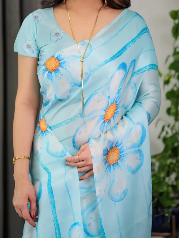 Sky_Blue_Satin_Georgette_Floral_Printed_Saree_with_Attached_Blouse_–_Lightweight_Designer_Drape_for_Festive_&_Everyday_Elegance