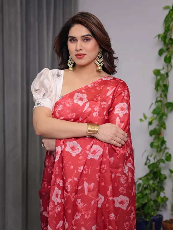 Red_Satin_Georgette_Floral_Printed_Saree_with_Attached_Blouse_–_Elegant_Soft-Flow_Designer_Saree_for_Parties_&_Festive_Wear