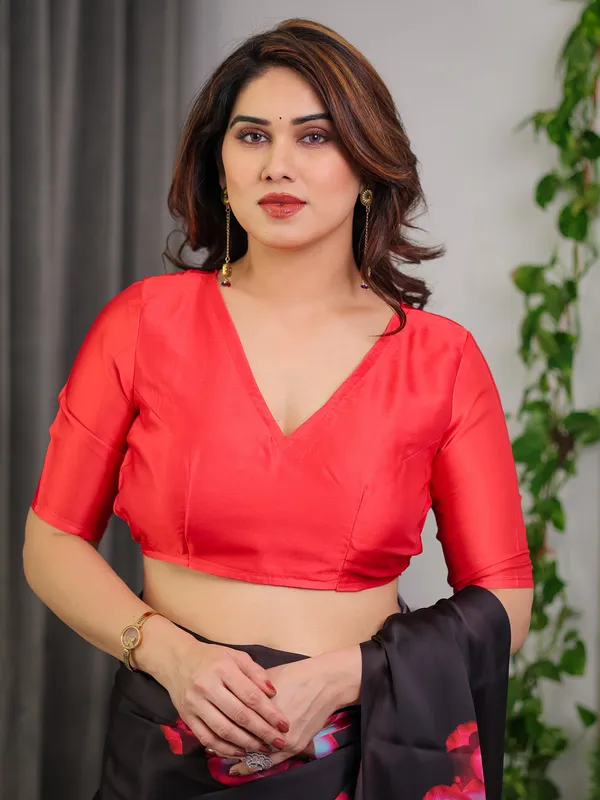 Black_Satin_Georgette_Rose_Printed_Saree_with_Attached_Blouse_–_Elegant_Partywear_Designer_Saree_with_Red_Floral_Artwork