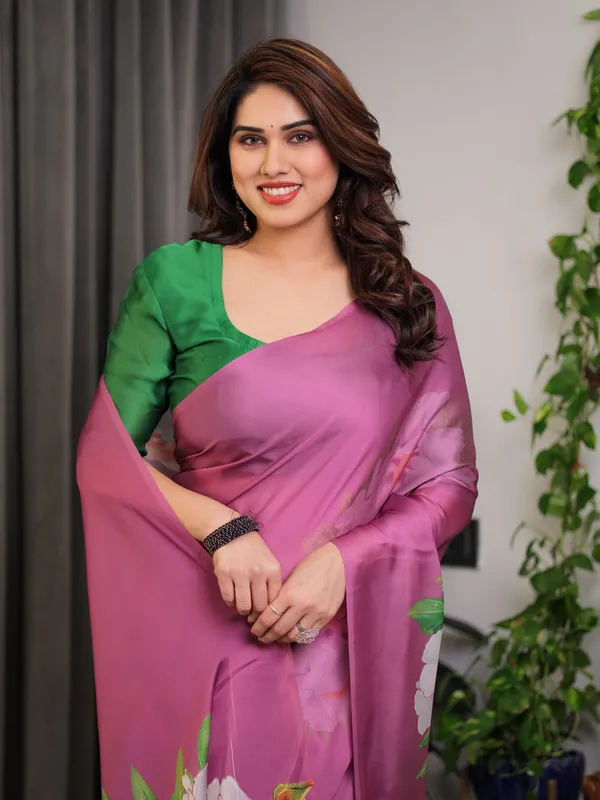 Pink_Satin_Georgette_Saree_with_Bold_Floral_Prints_&_Matching_Attached_Blouse_–_Festive_&_Partywear_Elegance