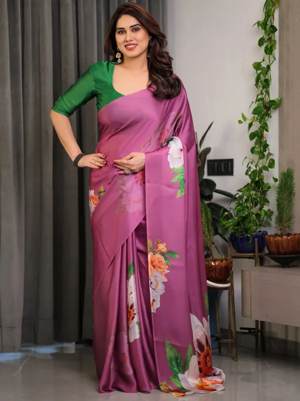 Pink_Satin_Georgette_Saree_with_Bold_Floral_Prints_&_Matching_Attached_Blouse_–_Festive_&_Partywear_Elegance