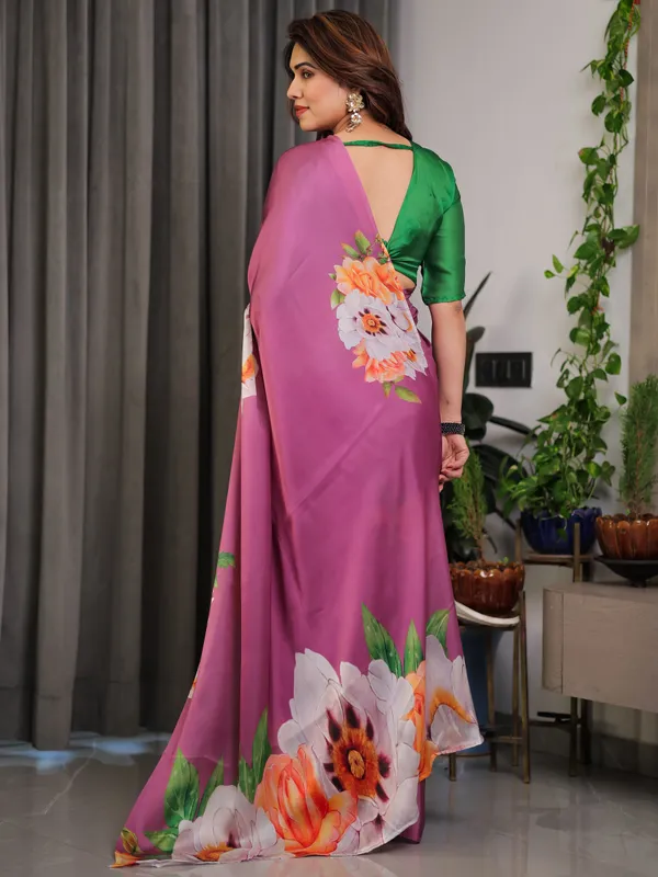 Pink_Satin_Georgette_Saree_with_Bold_Floral_Prints_&_Matching_Attached_Blouse_–_Festive_&_Partywear_Elegance
