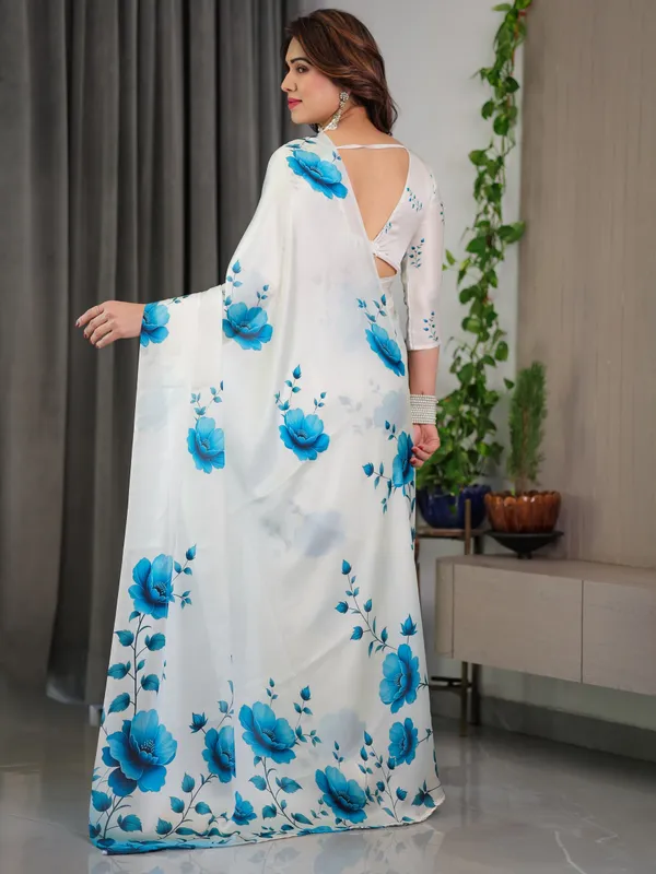 White_&_Blue_Floral_Satin_Georgette_Saree_with_Watercolour_Bloom_Print_and_Designer_Back-Tie_Blouse
