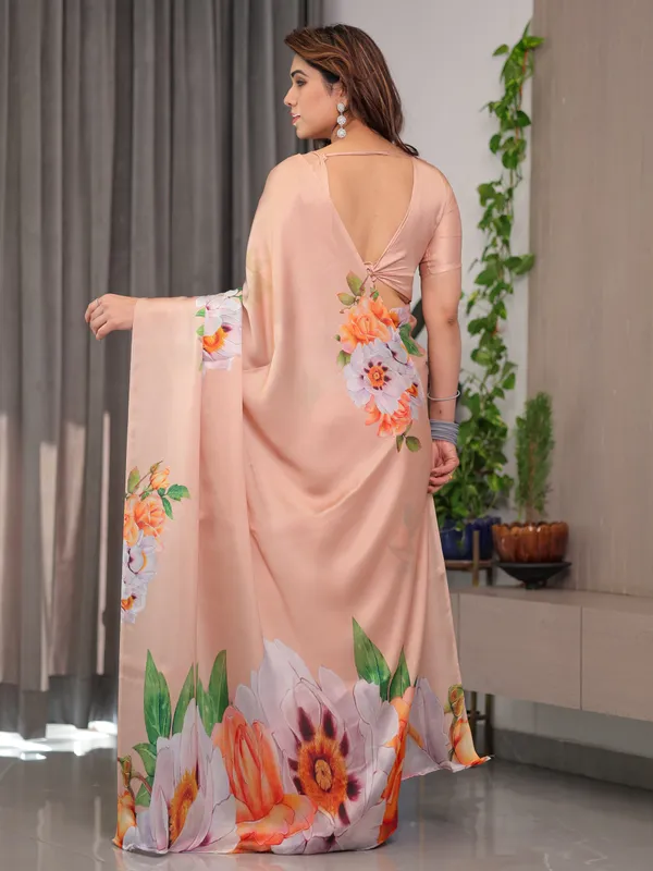 Peach_Satin_Georgette_Floral_Printed_Saree_with_Attached_Blouse_–_Soft_Pastel_Designer_Saree_for_Festive_&_Elegant_Wear