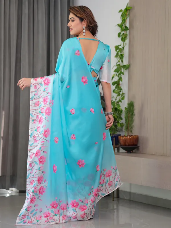 Aqua_Blue_Satin_Georgette_Pink_Floral_Printed_Saree_with_Attached_Blouse_–_Soft_Pastel_Designer_Saree_for_Elegant_&_Festive_Wear