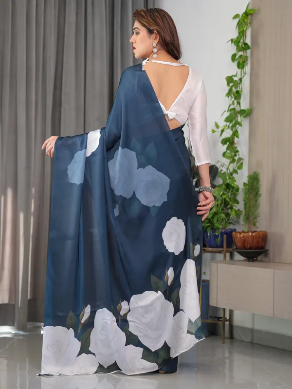Midnight_Blue_Satin_Georgette_White_Rose_Printed_Saree_with_Attached_Blouse_–_Elegant_Designer_Saree_for_Festive_&_Evening_Wear