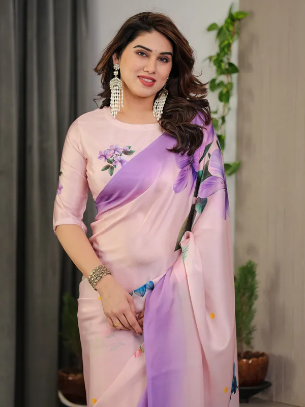Lavender_Pink_Satin_Georgette_Floral_Printed_Saree_with_Ombre_Border_&_Attached_Blouse_–_Soft_Pastel_Designer_Elegance
