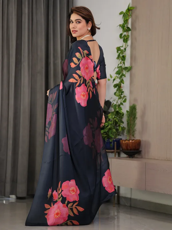 Midnight_Navy_Blue_Satin_Georgette_Floral_Printed_Saree_with_Attached_Blouse_–_Elegant_Rose_Bloom_Designer_Drape