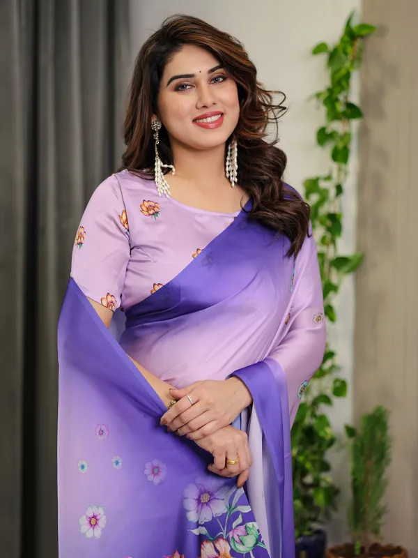 Lavender_&_Royal_Purple_Ombre_Satin_Georgette_Floral_Printed_Saree_with_Attached_Blouse_–_Soft_Pastel_Bloom_Designer_Drape