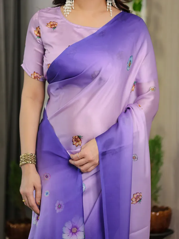 Lavender_&_Royal_Purple_Ombre_Satin_Georgette_Floral_Printed_Saree_with_Attached_Blouse_–_Soft_Pastel_Bloom_Designer_Drape