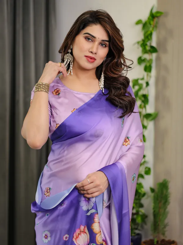 Lavender_&_Royal_Purple_Ombre_Satin_Georgette_Floral_Printed_Saree_with_Attached_Blouse_–_Soft_Pastel_Bloom_Designer_Drape