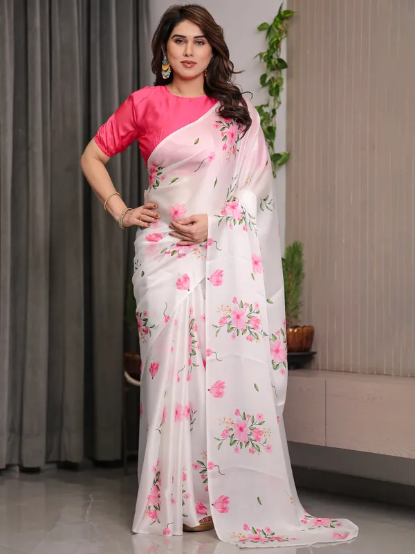 Ivory_White_Satin_Georgette_Floral_Printed_Saree_with_Pink_Blouse_–_Soft_Blossom_Designer_Drape