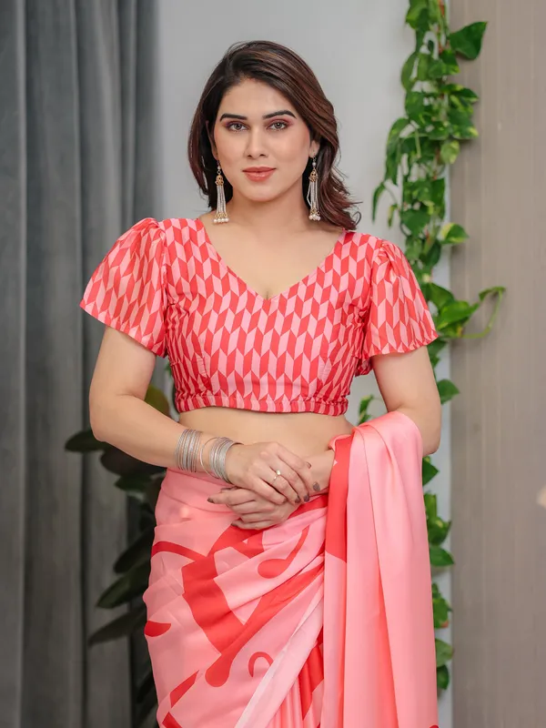 Blush_Pink_Satin_Georgette_Saree_with_Bold_Red_Heart_&_Love_Typography_Pallu_and_Attached_Coral_Red_Geometric_Blouse_–_5.5_Meter_Romantic_Designer_Saree_for_Valentine’s_Day_&_Anniversary_Wear