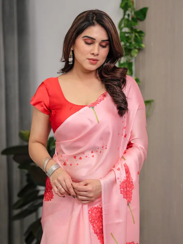 Blush_Peach_Satin_Georgette_Romantic_Printed_Saree_with_Heart_Tree,_Proposal_Couple_Artwork_&_Matching_Blouse