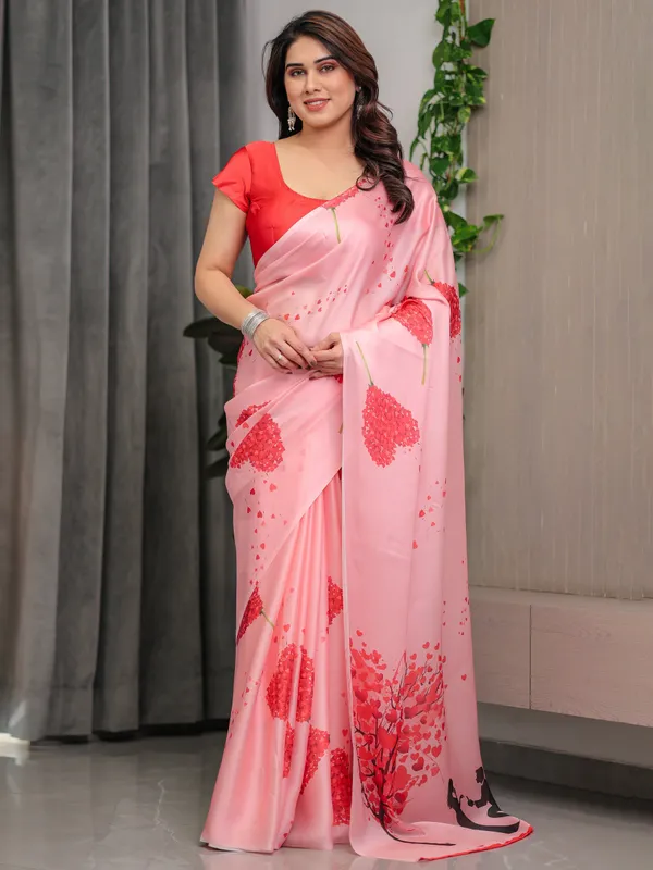 Blush_Peach_Satin_Georgette_Romantic_Printed_Saree_with_Heart_Tree,_Proposal_Couple_Artwork_&_Matching_Blouse