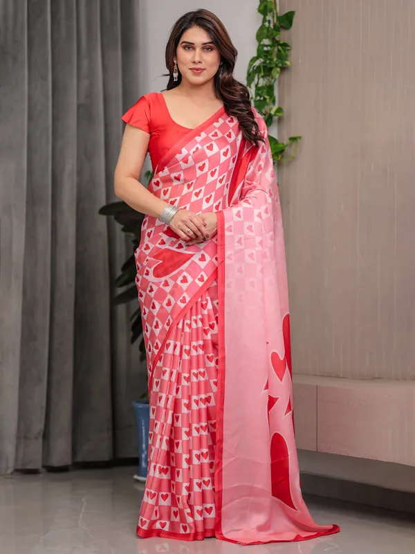 Blush_Pink_Satin_Georgette_Heart_Checkerboard_Printed_Saree_with_Bold_Love_Motif_Pallu_&_Matching_Blouse