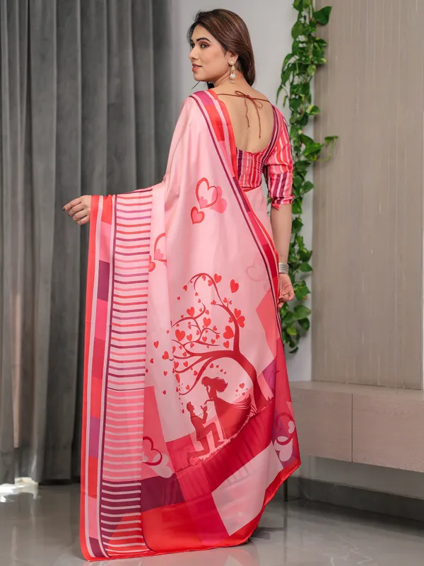 Rose_Pink_Satin_Georgette_Romantic_Printed_Saree_with_Proposal_Silhouette,_Heart_Tree_Pallu_&_Striped_Border_Blouse