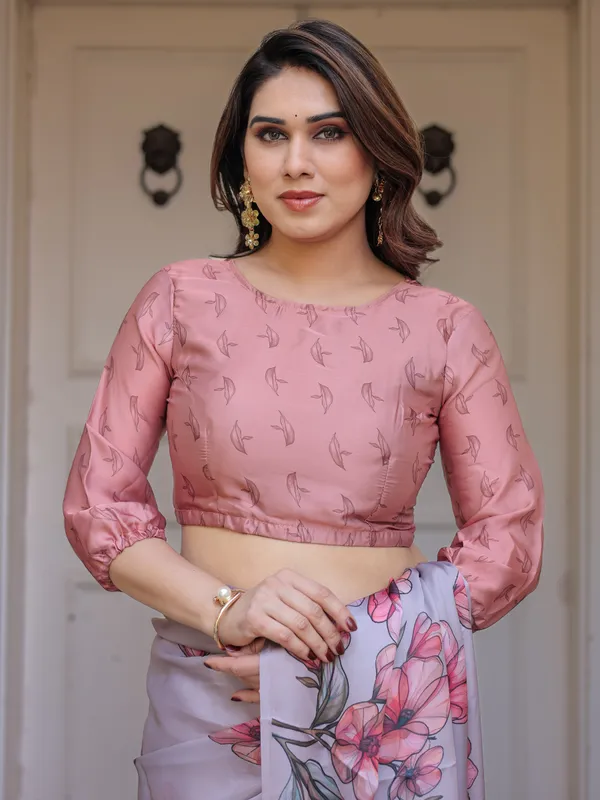 Dusty_Lavender_Satin_Georgette_Floral_Printed_Saree_with_Rose_Pink_Blouse_&_Artistic_Floral_Pallu_|_Soft_Elegant_Party_Wear_Saree