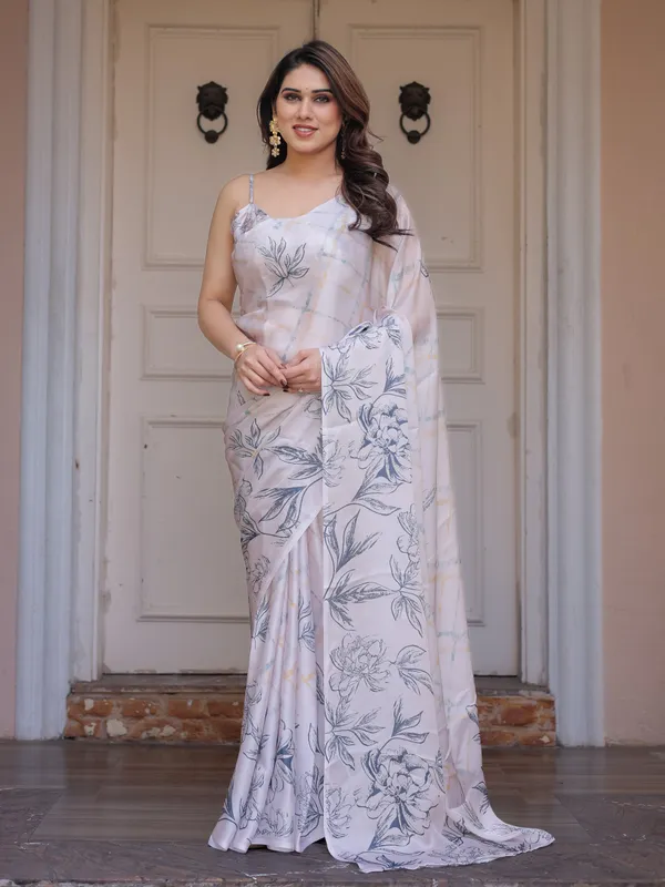 Ivory_White_Satin_Georgette_Botanical_Printed_Saree_with_Soft_Grey_Blouse_&_Artistic_Floral_Pallu_|_Elegant_Minimal_Party_Wear_Saree