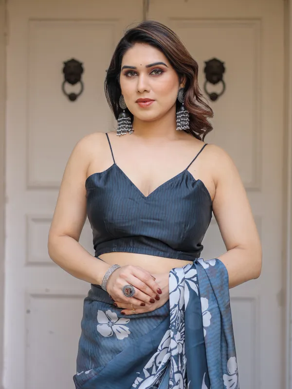 Steel_Blue_Floral_Printed_Satin_Georgette_Saree_with_Matching_Blouse_–_Elegant_Party_&_Evening_Wear