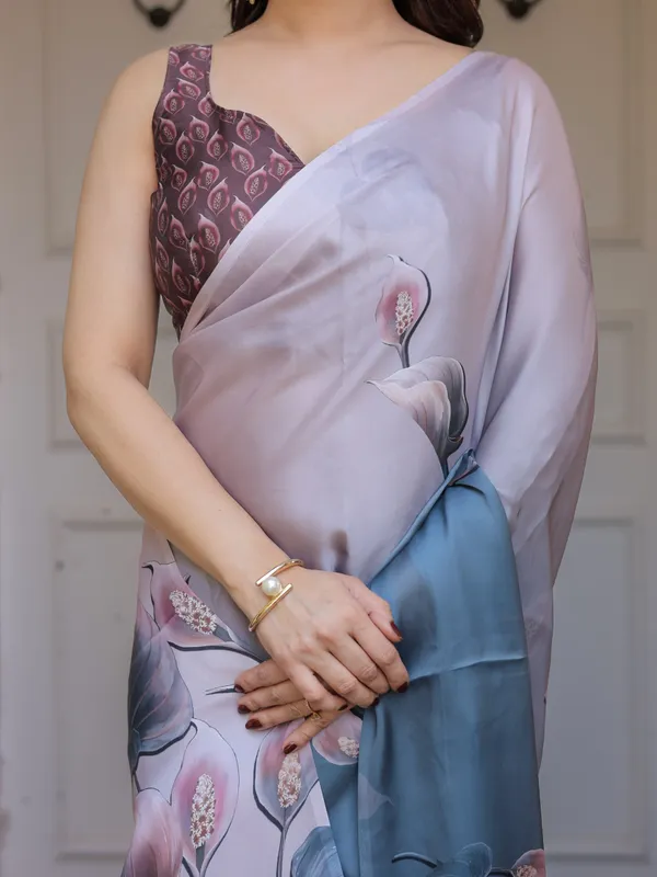 Pastel_Grey_&_Teal_Floral_Printed_Satin_Georgette_Saree_with_Designer_Pallu_&_Blouse_–_Elegant_Party_&_Occasion_Wear