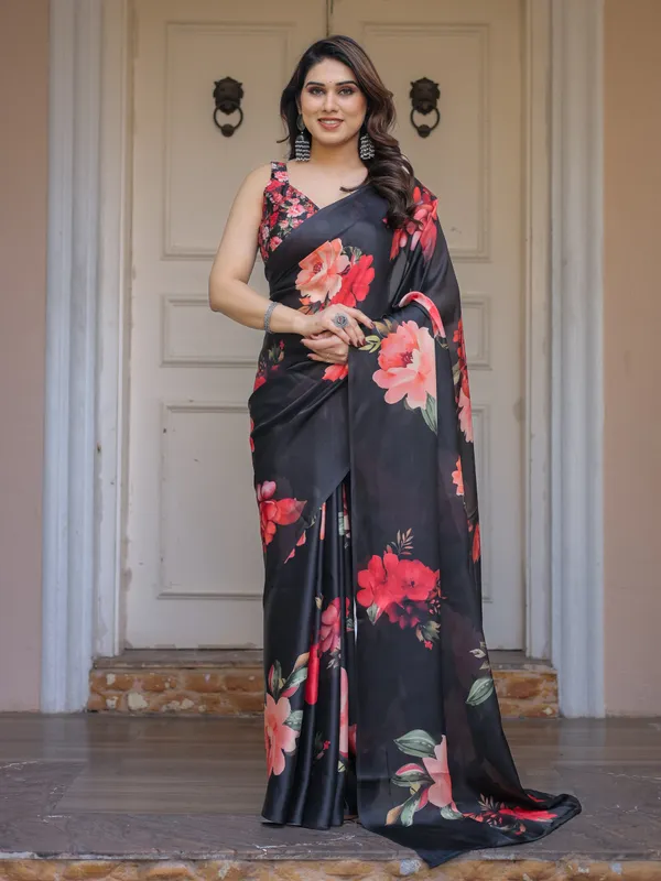 Black_Red_Floral_Printed_Satin_Georgette_Saree_with_Designer_Blouse_–_Party_&_Evening_Wear