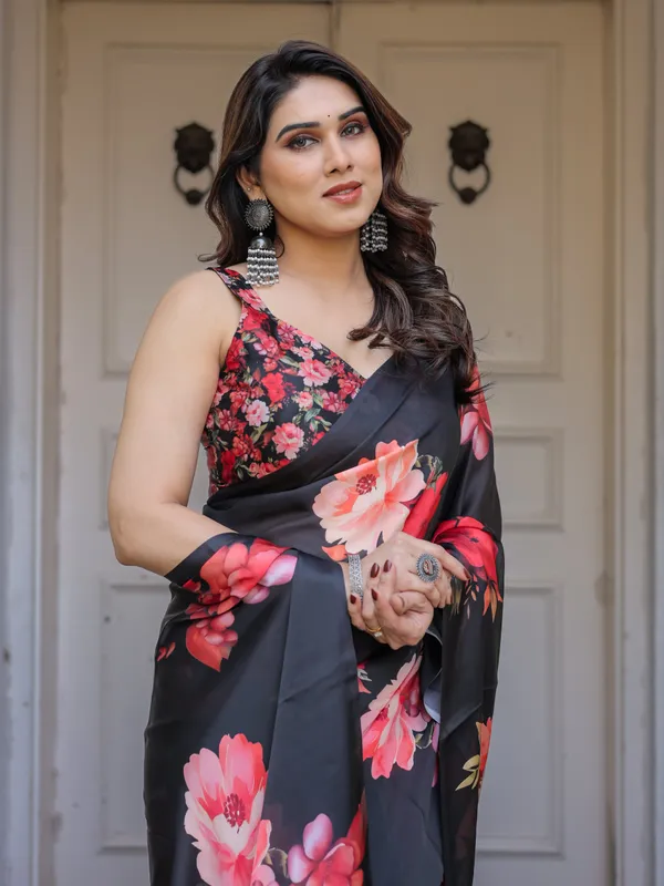 Black_Red_Floral_Printed_Satin_Georgette_Saree_with_Designer_Blouse_–_Party_&_Evening_Wear