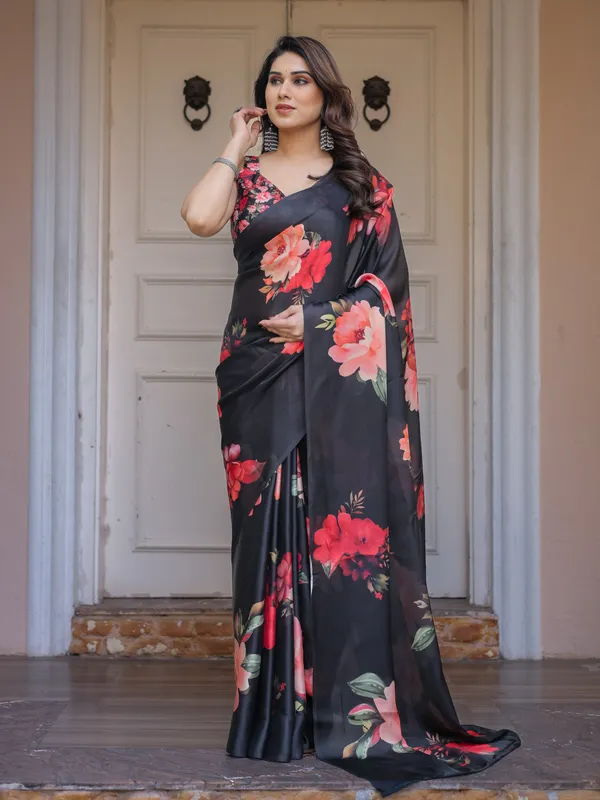 Black_Red_Floral_Printed_Satin_Georgette_Saree_with_Designer_Blouse_–_Party_&_Evening_Wear