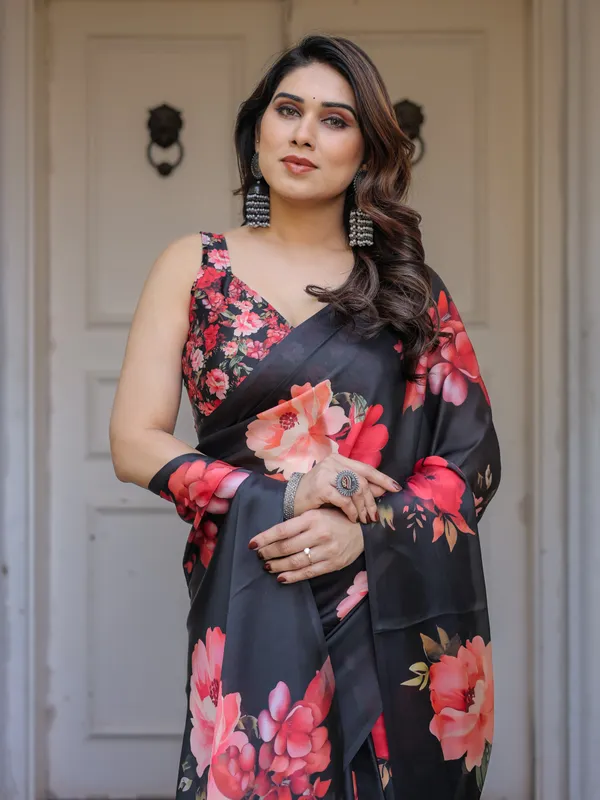 Black_Red_Floral_Printed_Satin_Georgette_Saree_with_Designer_Blouse_–_Party_&_Evening_Wear
