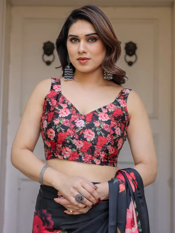 Black_Red_Floral_Printed_Satin_Georgette_Saree_with_Designer_Blouse_–_Party_&_Evening_Wear