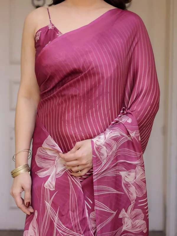 Rose_Pink_Linear_Floral_Printed_Satin_Georgette_Saree_with_Matching_Blouse_–_Graceful_Day_&_Festive_Wear