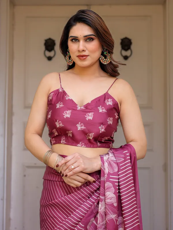 Rose_Pink_Linear_Floral_Printed_Satin_Georgette_Saree_with_Matching_Blouse_–_Graceful_Day_&_Festive_Wear