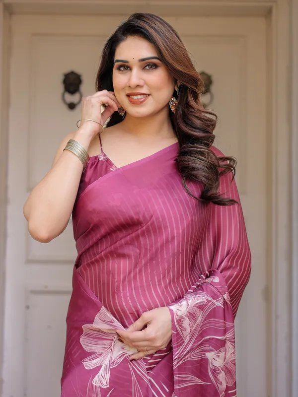 Rose_Pink_Linear_Floral_Printed_Satin_Georgette_Saree_with_Matching_Blouse_–_Graceful_Day_&_Festive_Wear