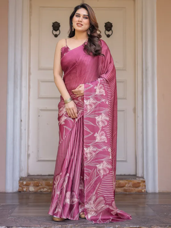 Rose_Pink_Linear_Floral_Printed_Satin_Georgette_Saree_with_Matching_Blouse_–_Graceful_Day_&_Festive_Wear