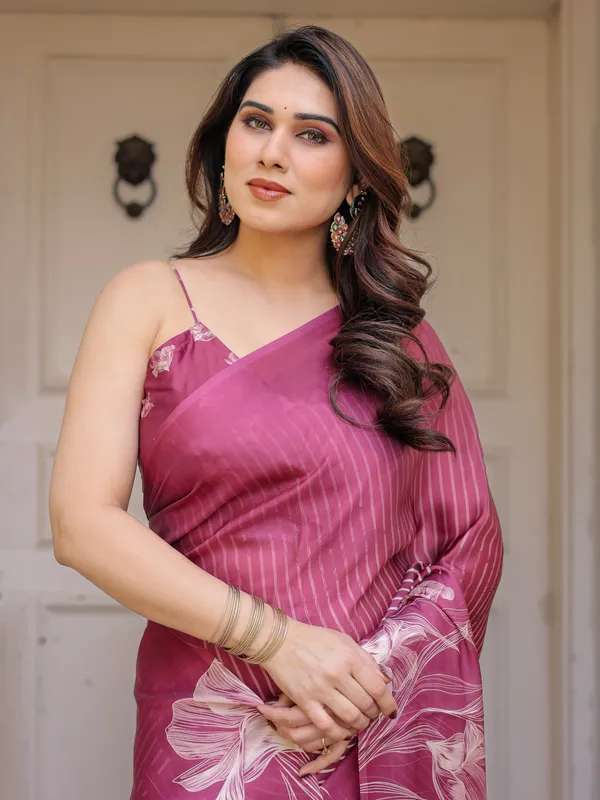 Rose_Pink_Linear_Floral_Printed_Satin_Georgette_Saree_with_Matching_Blouse_–_Graceful_Day_&_Festive_Wear