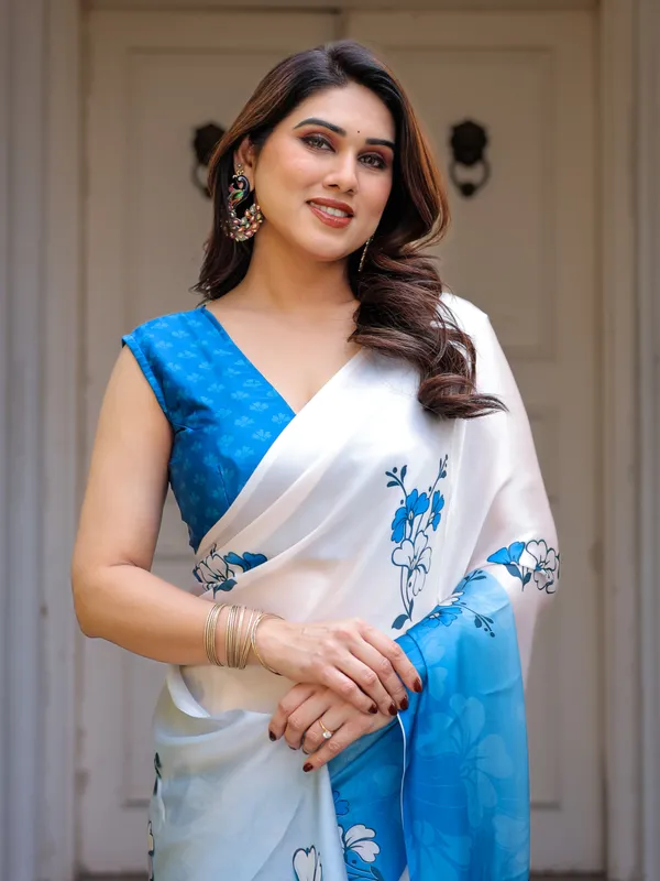 Powder_Blue_&_Ivory_Floral_Printed_Satin_Georgette_Saree_with_Matching_Blouse_–_Elegant_Party_&_Day_Occasion_Wear