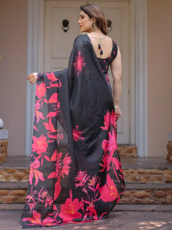 Black_&_Hot_Pink_Floral_Printed_Satin_Georgette_Saree_with_Matching_Blouse_–_Statement_Party_&_Evening_Wear