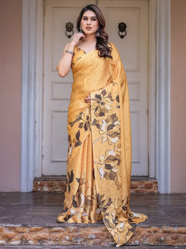 Mustard_Gold_Floral_Printed_Satin_Georgette_Saree_with_Matching_Blouse_–_Elegant_Festive_&_Party_Wear