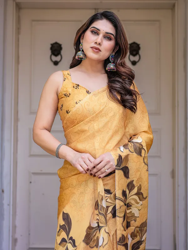 Mustard_Gold_Floral_Printed_Satin_Georgette_Saree_with_Matching_Blouse_–_Elegant_Festive_&_Party_Wear