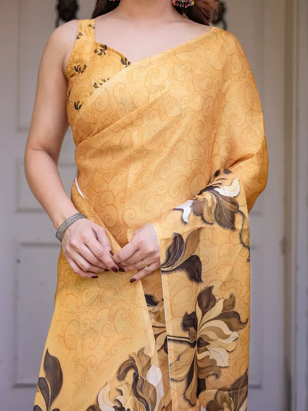 Mustard_Gold_Floral_Printed_Satin_Georgette_Saree_with_Matching_Blouse_–_Elegant_Festive_&_Party_Wear