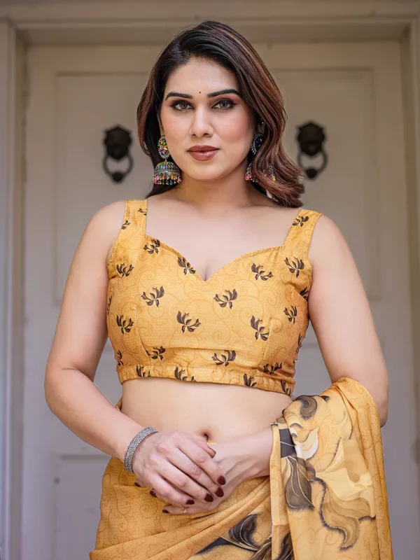 Mustard_Gold_Floral_Printed_Satin_Georgette_Saree_with_Matching_Blouse_–_Elegant_Festive_&_Party_Wear