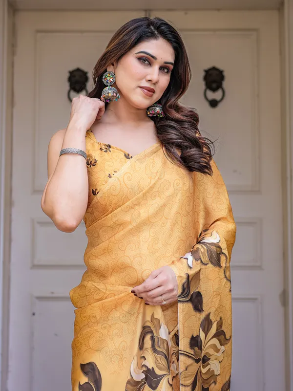 Mustard_Gold_Floral_Printed_Satin_Georgette_Saree_with_Matching_Blouse_–_Elegant_Festive_&_Party_Wear