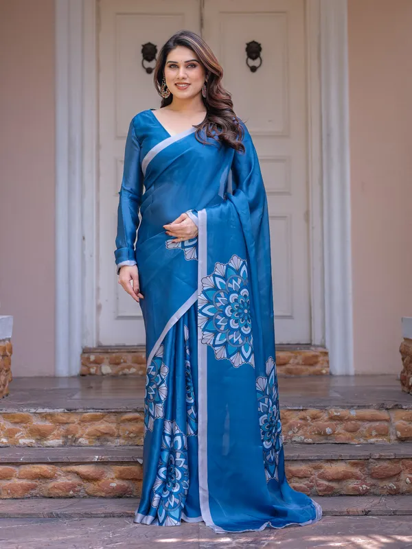 Teal_Blue_Mandala_Printed_Satin_Georgette_Saree_with_Matching_Blouse_–_Contemporary_Party_&_Festive_Wear