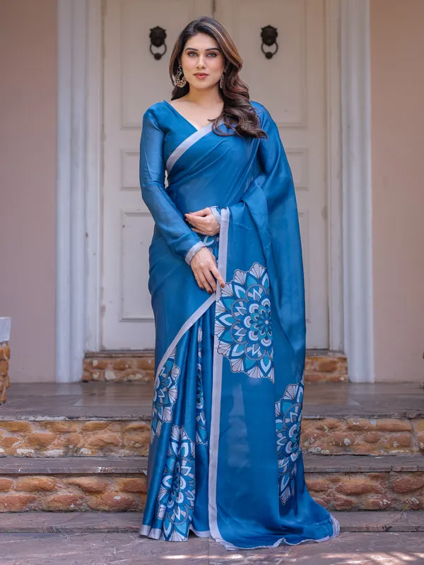 Teal_Blue_Mandala_Printed_Satin_Georgette_Saree_with_Matching_Blouse_–_Contemporary_Party_&_Festive_Wear