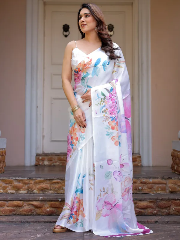 White_Pastel_Floral_Printed_Satin_Georgette_Saree_with_Matching_Blouse_–_Soft_Elegant_Party_&_Day_Wear