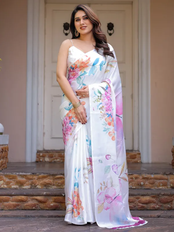 White_Pastel_Floral_Printed_Satin_Georgette_Saree_with_Matching_Blouse_–_Soft_Elegant_Party_&_Day_Wear