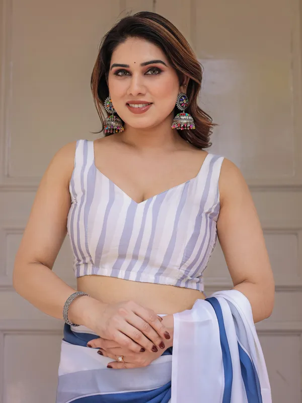White_&_Steel_Blue_Abstract_Floral_Printed_Satin_Georgette_Saree_with_Matching_Blouse_–_Modern_Party_&_Evening_Wear